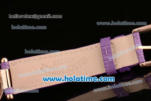 Franck Muller Ronde Miyota Quartz Rose Gold Case with Purple Leather Bracelet Diamond Bezel and Purple Stick Markers - Click Image to Close